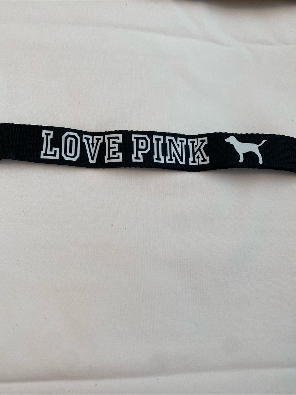 PINK Victoria's Secret Black 'LOVE PINK' Lanyard with White Dog Logo